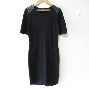 Brooks Brothers Leather Combo Wool Knit Shift Midi Dress Black XL